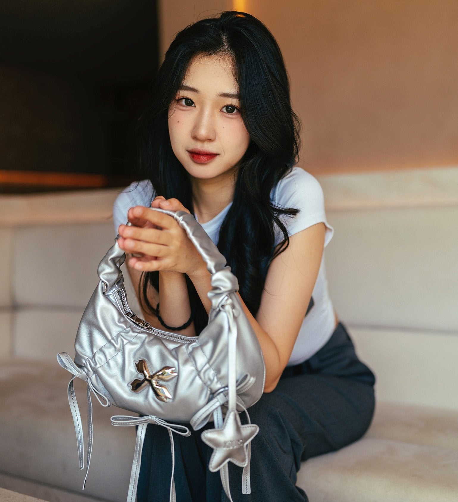 Aria Ribbon Bag - Silver